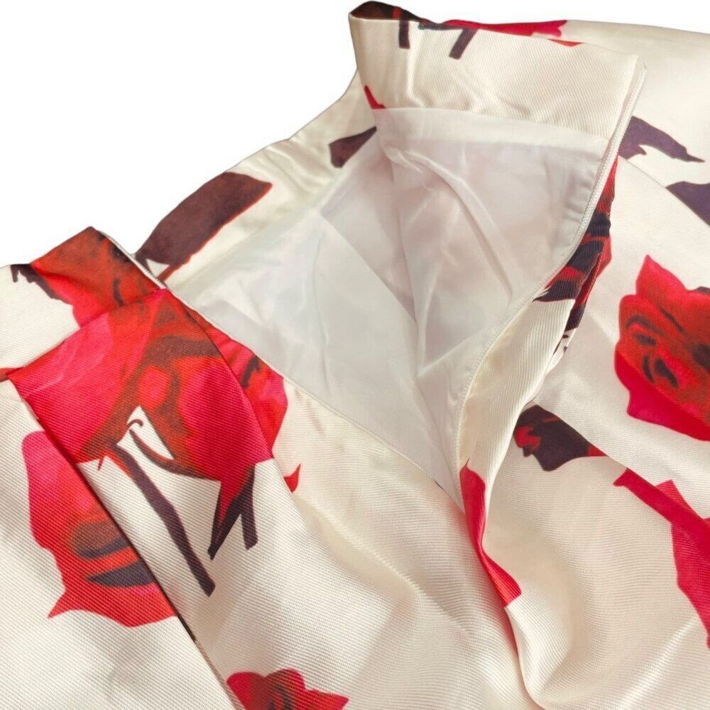 Chicwish | Red Rose Floral Pleated Full Midi Skirt Cream Satin Size M | EUC - Picture 10 of 10